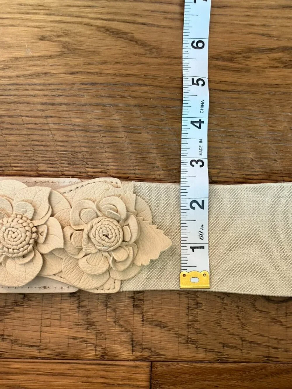 Womens Beige Wide Elastic Stretch Belt Flower Coquette Cottagecore Fairy Country